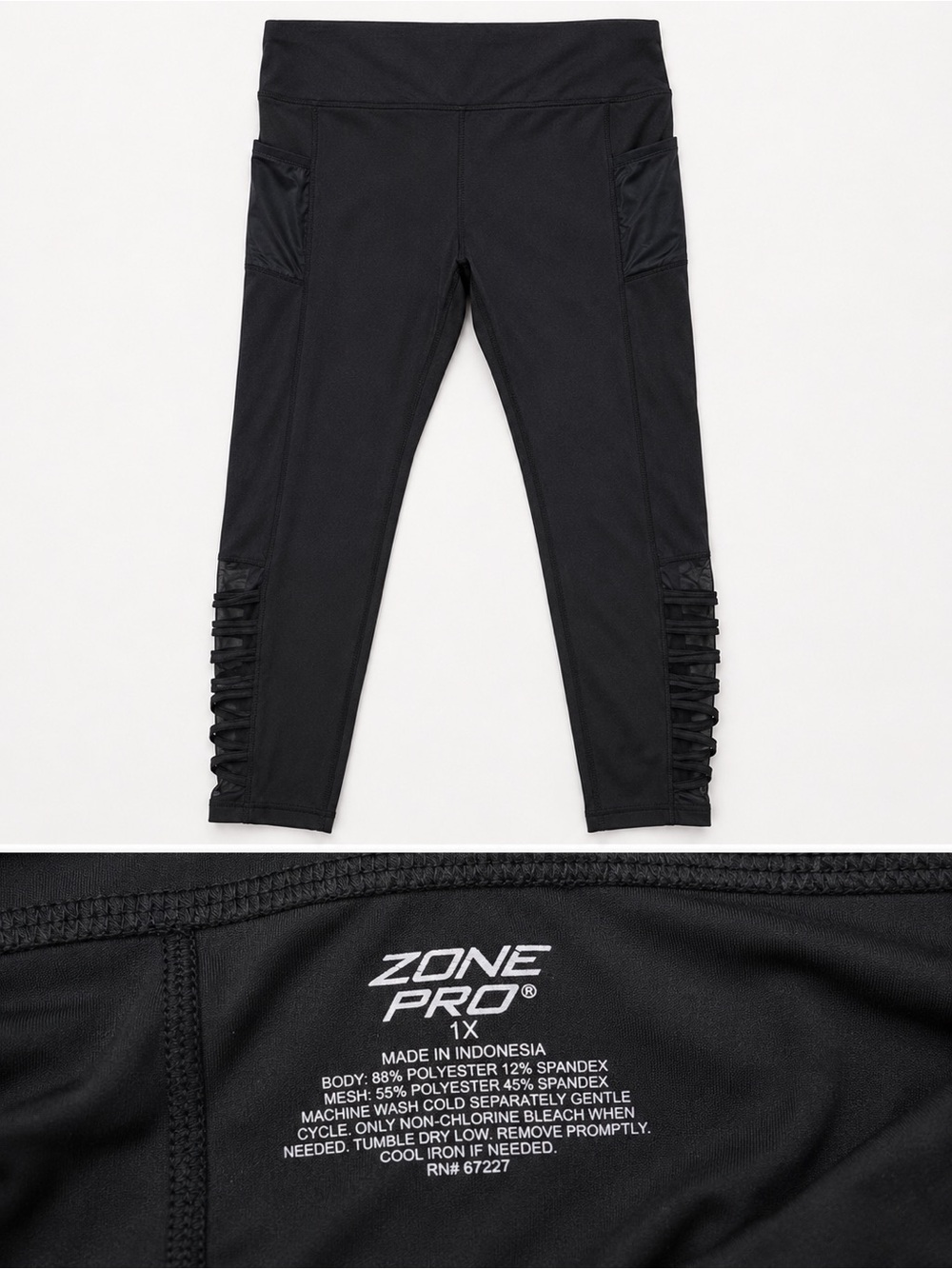 Zone Pro Black Womens Active Leggings with Side Pockets and Lattice Trim